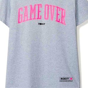 -New With Tags Rokit Mens Graphic Game Over Gray T Shirt Size XL